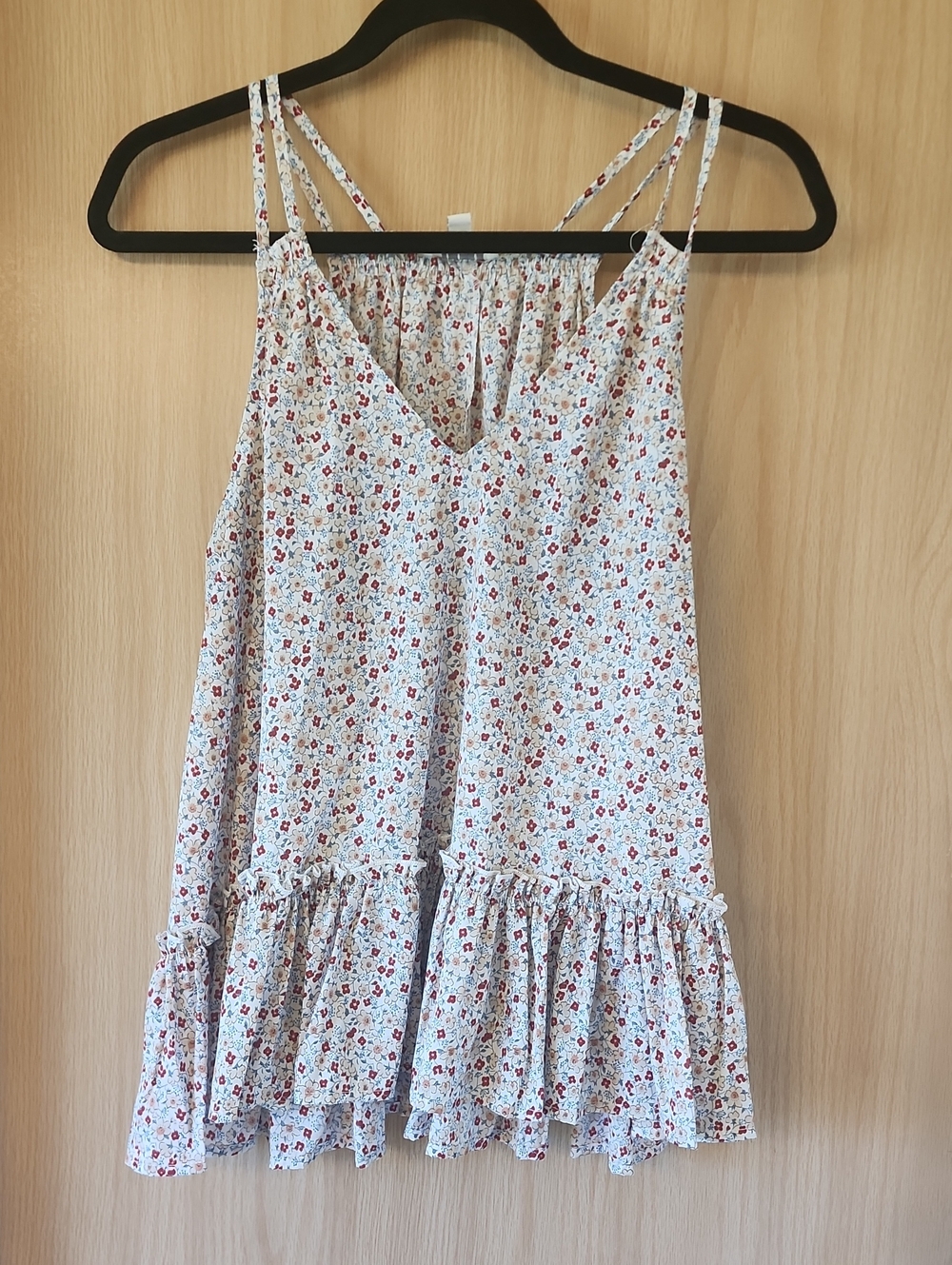 Umgee White Floral Print Cami  with Red and Blue Accents